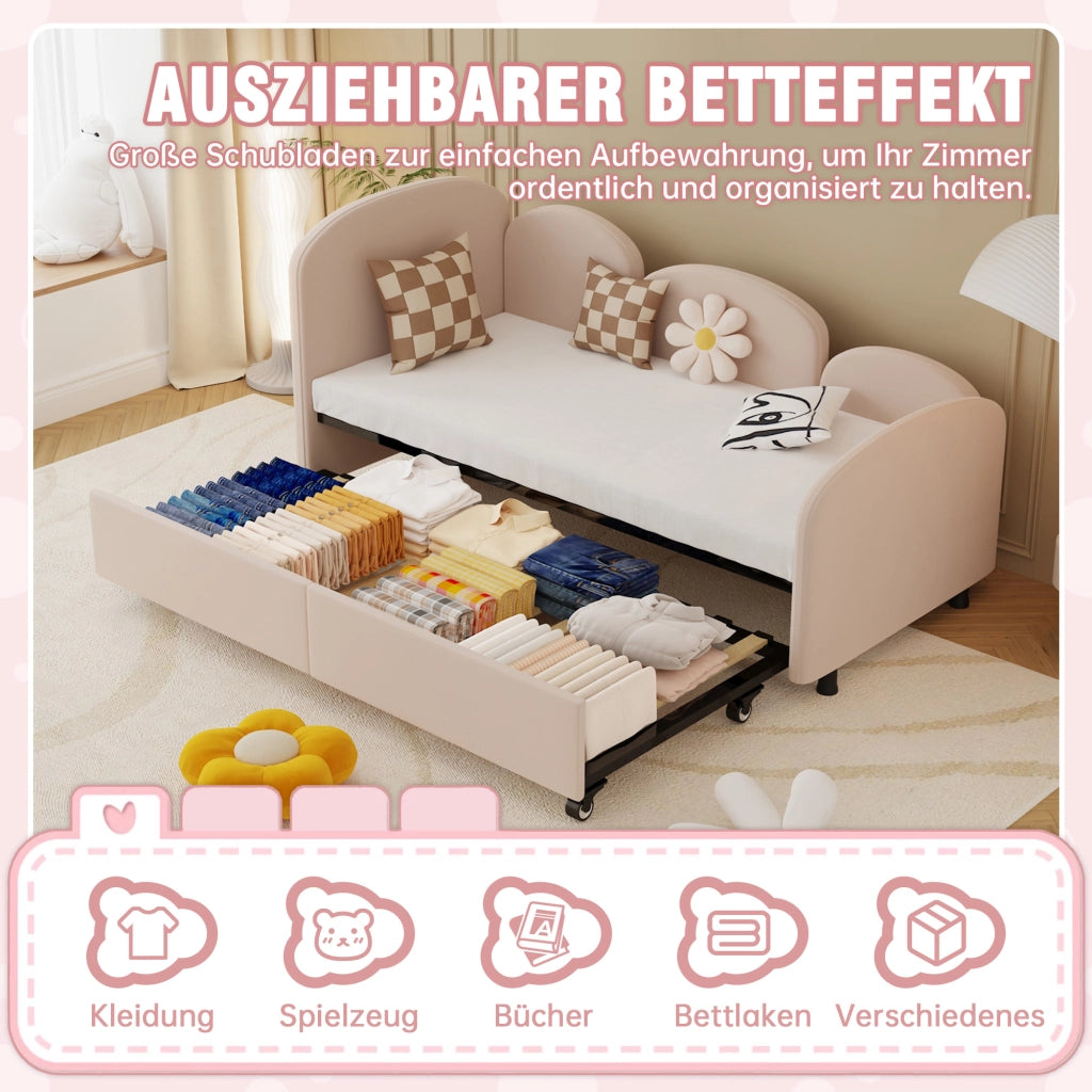Letto a fiori con cassetti in velluto ferro 90x200 cm