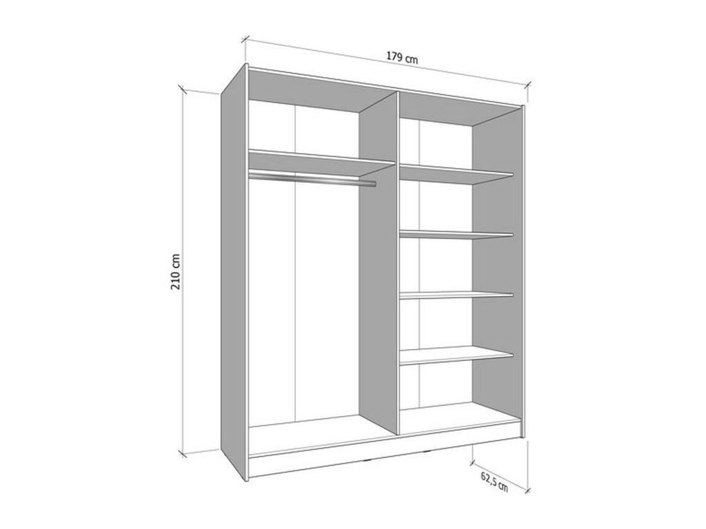 Armadio Camera da Letto Cerchio, Guardaroba Grande 5 Ripiani, 179x210h cm Nero Antracite