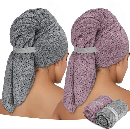 Asciugamano per capelli a microfibra - Rapido assorbimento - 1 pezzo - Grigio/Rosso - 100 x 60 cm