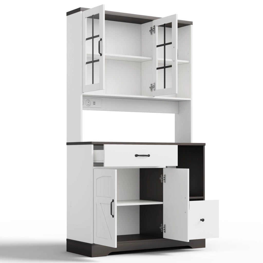 Credenza da cucina vintage con LED RGB, prese USB/AC, ripiani regolabili e cassetti, 105x40x185 cm