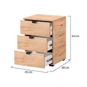 Talana, Comodino 3 Cassetti, 45x40x63h cm Marrone Rovere Nodi