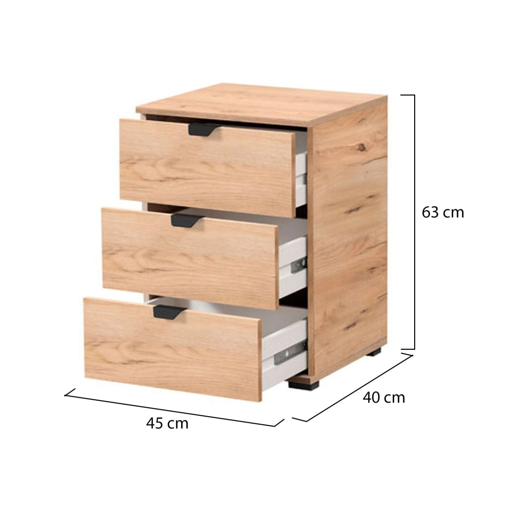 Talana, Comodino 3 Cassetti, 45x40x63h cm Marrone Rovere Nodi