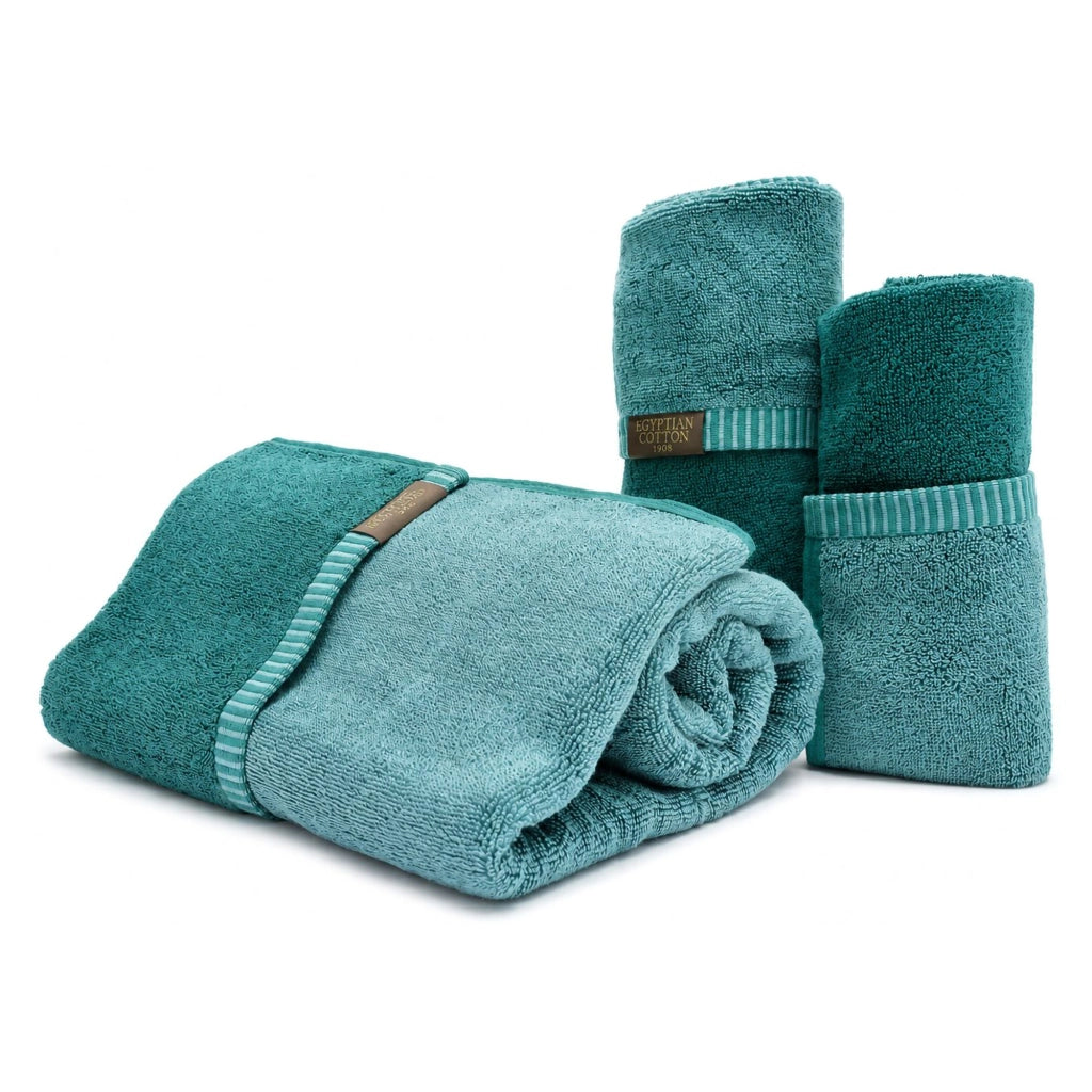 Sazaga, set di Asciugamani 100% Cotone set da 2 Reversibile, Verde Acqua