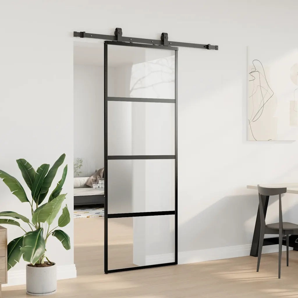 Porta Scorrevole Set Ferramenta Nera 76x205 cm Vetro Temperato