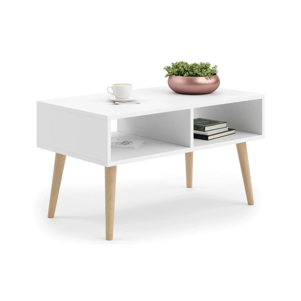 Tavolino da salotto Sandi in stile scandinavo bianco