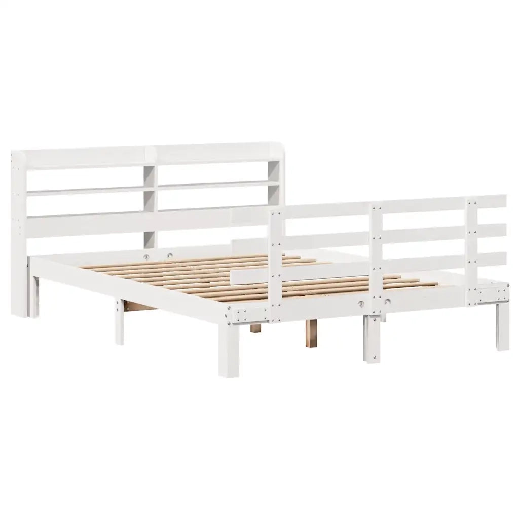 Giroletto con Testiera Bianco 120x190 cm Legno Massello di Pino 3306842