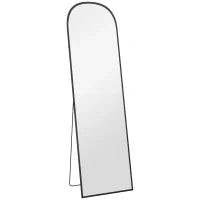 Specchio da Terra e Parete Moderno in Lega di Alluminio con Supporto Pieghevole, 50x170 cm, Nero