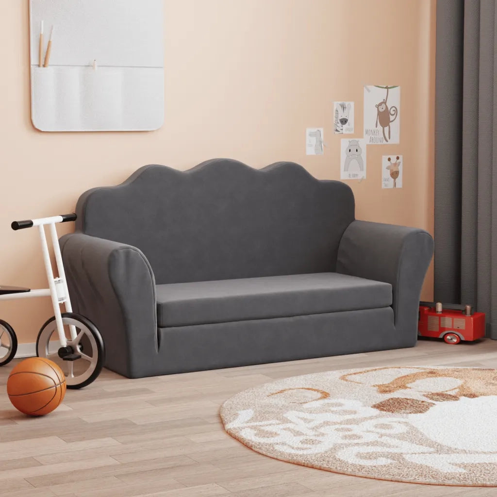 Divano Letto per Bambini a 2 Posti Antracite in Morbido Peluche 357060