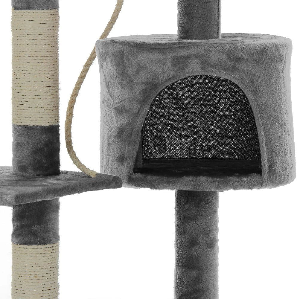 Albero Tiragraffi 112 cm 3 Piattaforme 1 Cuccia per Gatti 2 Palline 1 Corda da Gioco Affila Unghie Gatto