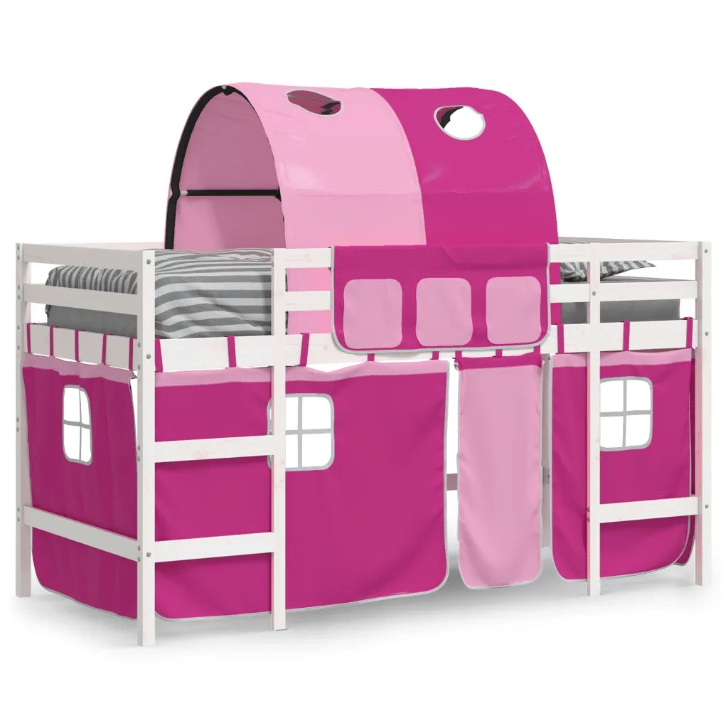Letto a Soppalco con Tunnel Bambini Rosa 90x200cm Massello Pino 3206996