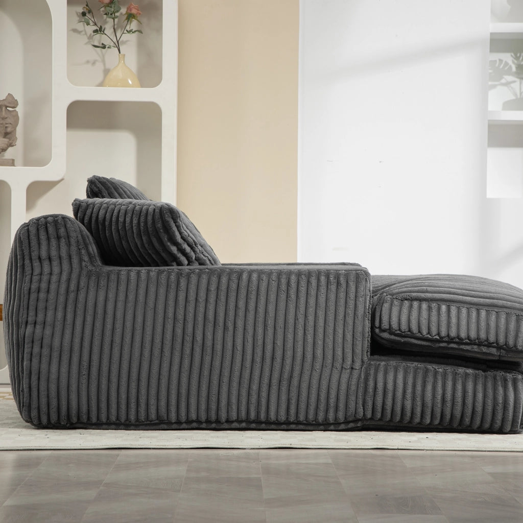 Chaise Longue da Interno 1 Posto con 3 Cuscini; Senza Montaggio; Seduta Ergonomica in Velluto a Coste Grigio Scuro