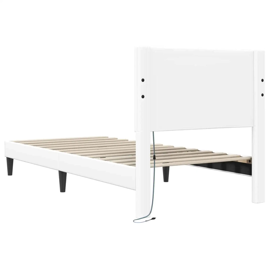 Struttura del letto con testiera-Giroletto Bianco 90 x 200 cm Similpelle 136824