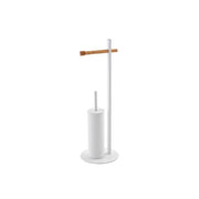 Piantana portascopino bianca con portarotolo in bamboo L22xH67xP22 cm Feridras