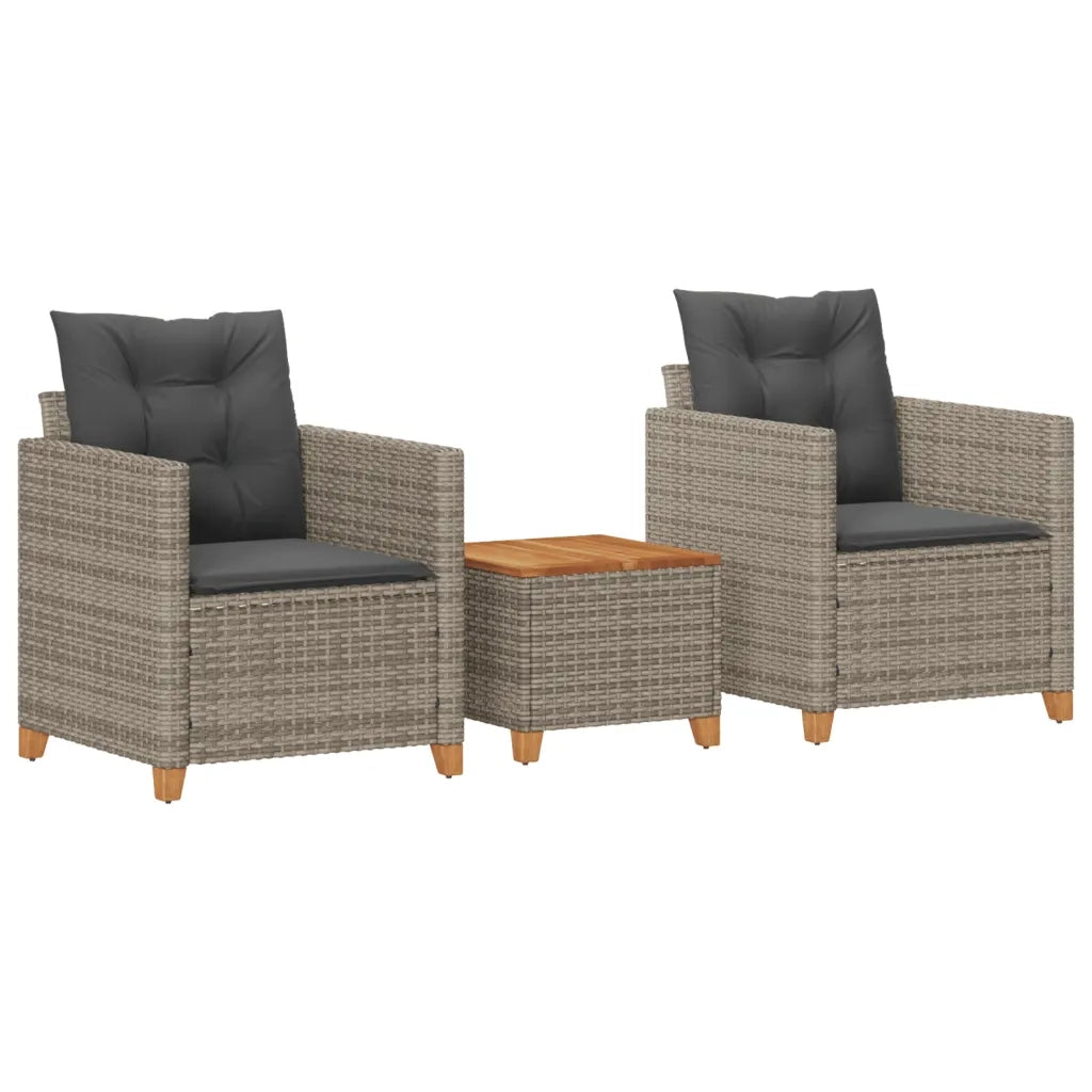 Set da Bistrò 3 pz con Cuscini Grigio Polyrattan e Legno Acacia 366310