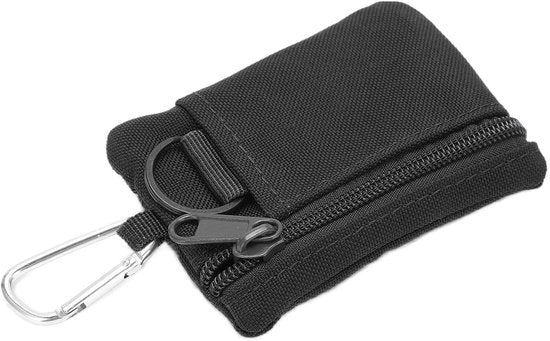 Borsa Mini - Compatta e Leggera - Nero - Portamonete Esterno - Ideale per Campeggio e Escursioni - Incluso Orecchione per Cintura