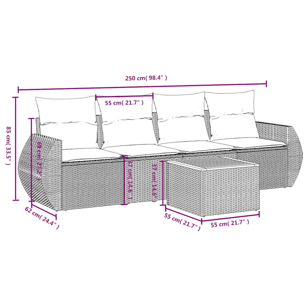 Set Divani da Giardino 5 pz con Cuscini Grigio in Polyrattan 3224885