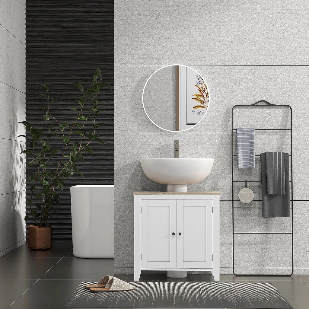 Mobile Bagno Sottolavabo con 2 Ante e Ripiano Regolabile ¨C zephmum ¨C 60x30x60 cm Bianco