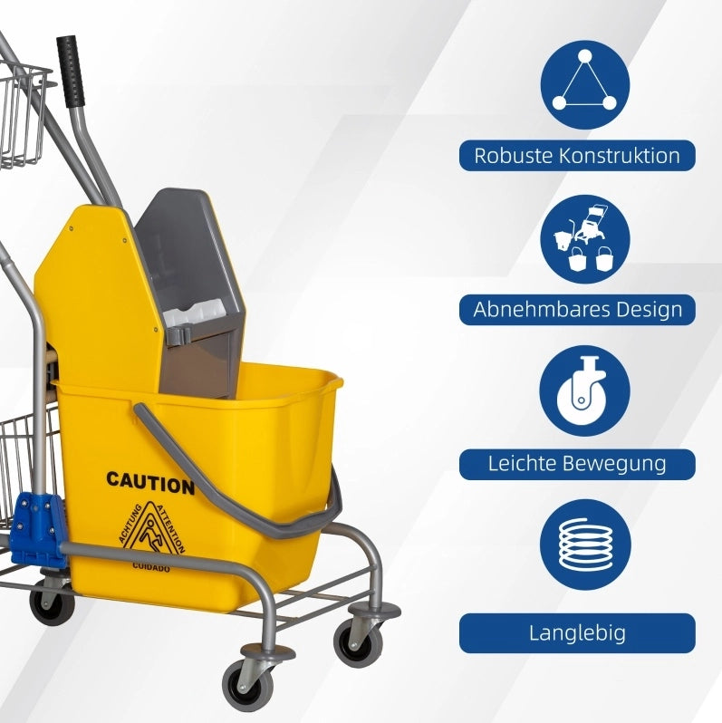 Carrello per pulizia 26 L con strizzatore e ruote, giallo