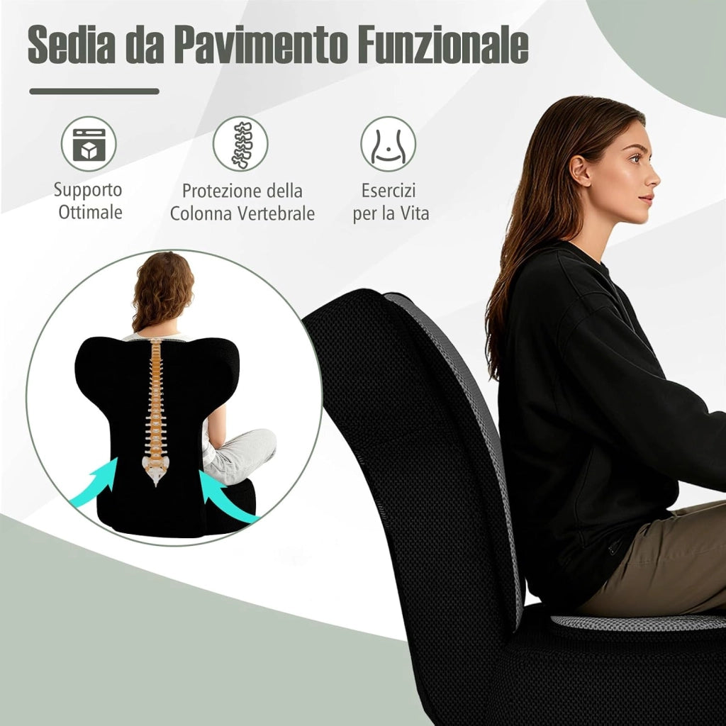 Sedia da Terra, Poltrona Relax con Schienale Regolabili a 14 Posizioni, Sedia da Pavimento Pieghevole, per Camera da Letto e Salotto (Grigio)