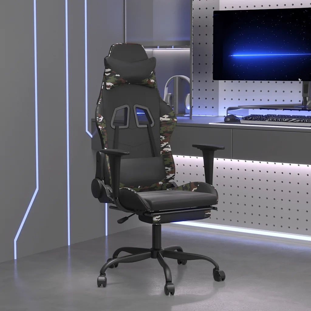 Sedia Gaming | Sedia da e-sports Massaggio Poggiapiedi Nero e Mimetico Similpelle