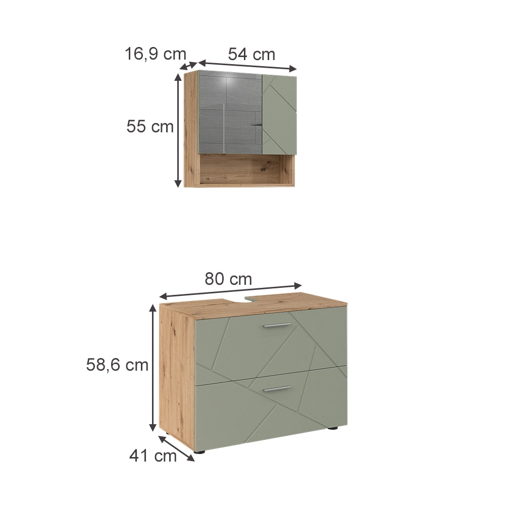 Vicco Set di mobili da bagno Verde salvia 2 parti