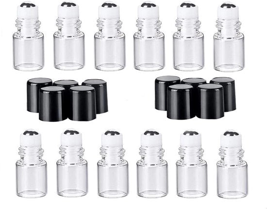 Kit di applicazione a rotolamento in vetro trasparente 12 pz - 2 ml mini - applicatore a rotolamento in vetro - oli essenziali - portatile - trasparente - prevenzione di perdite - kit applicazione a rotolamento