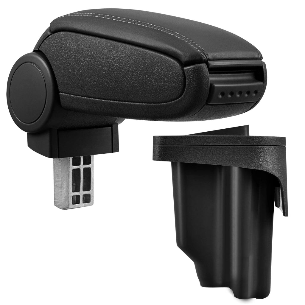 Bracciolo centrale per BMW E46 con scomparto imbottito in similpelle nera con cuciture nere 03_0000386