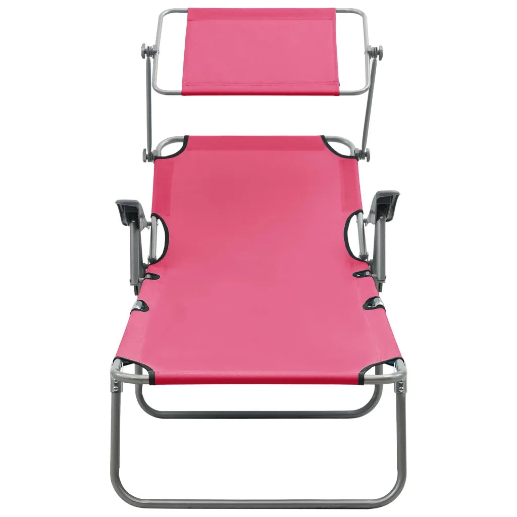 Lettino Prendisole con Baldacchino in Acciaio Rosa 310337