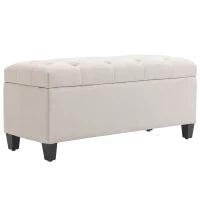 Panca Imbottita con Contenitore, Panca da Corridoio, Camera da Letto, Salotto, Tessuto in Poliestere, Legno di Gomma, 100 x 40 x 44 cm, Bianco Crema