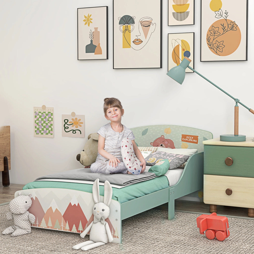 Letto per bambini con barriere di sicurezza ¨C zephmum ¨C 77x143x60 cm verde con rete a doghe
