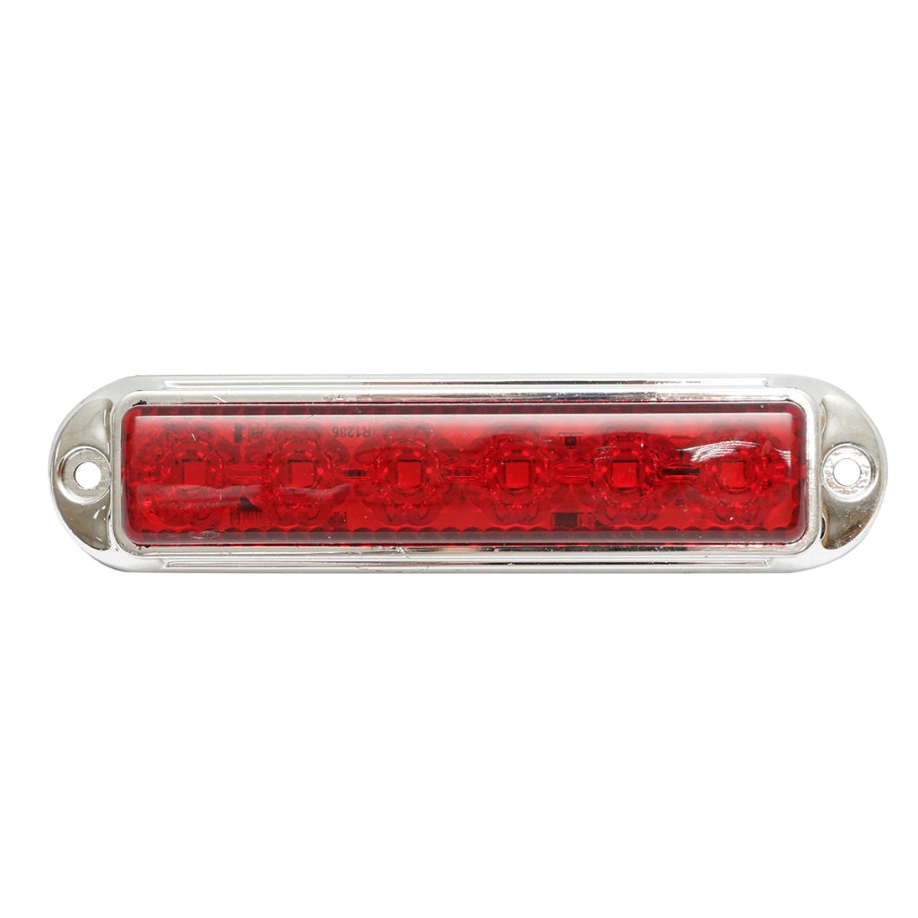 Lampada laterale LED, 12V-24V, rossa, 4 funzioni, 155x37 mm, con cornice cromata, Breckner Germany