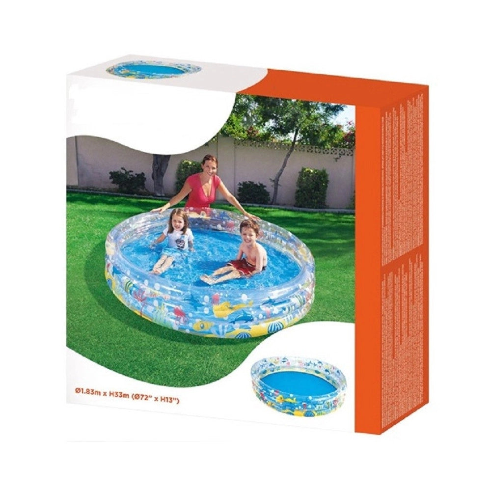 Trade Shop - Piscina Gonfiabile Acquario 3 Anelli 183 X 33 Cm Rotonda Giardino Fuori Terra -
