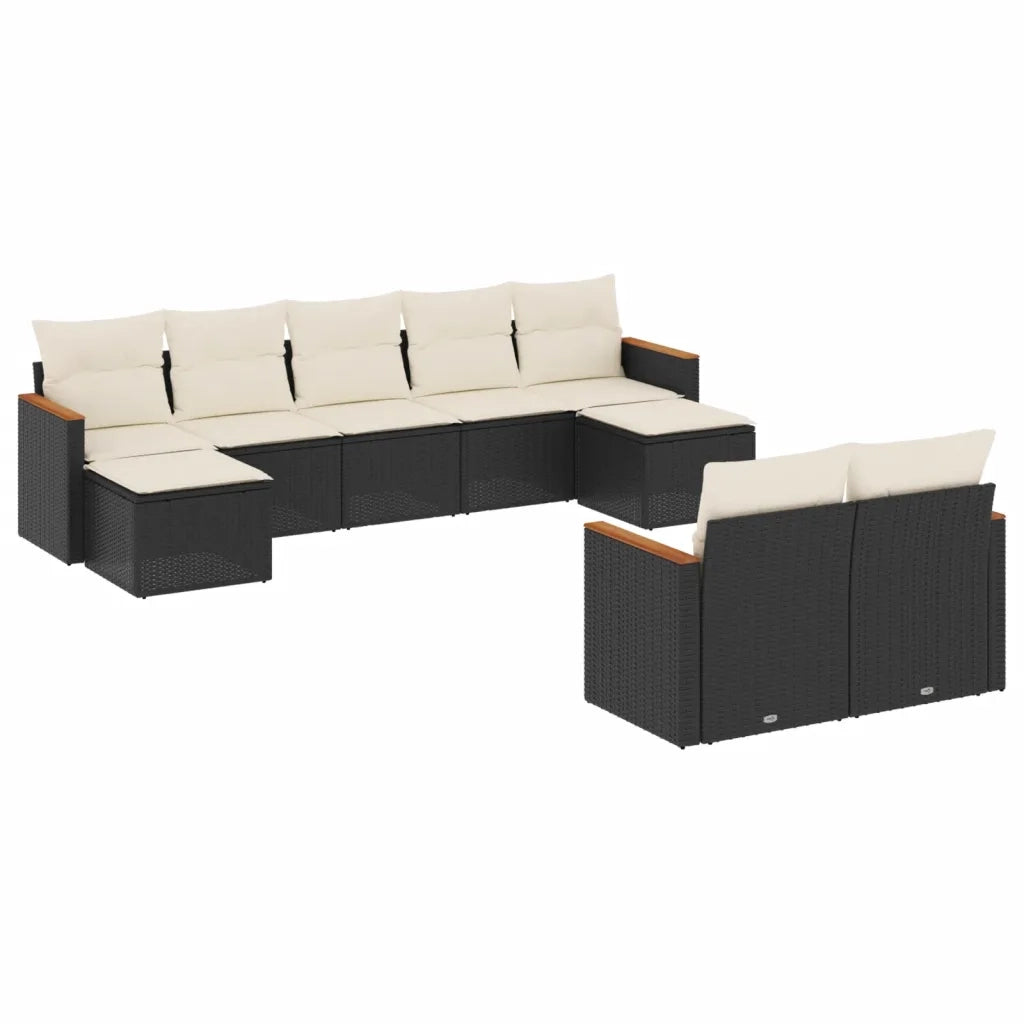 Set Divani da Giardino 9 pz con Cuscini Nero in Polyrattancod mxl 114184