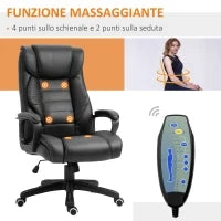 Poltrona Massaggiante da Ufficio a 6 Punti con Altezza Regolabile, in Similpelle Nera, 66x78x112-120 cm