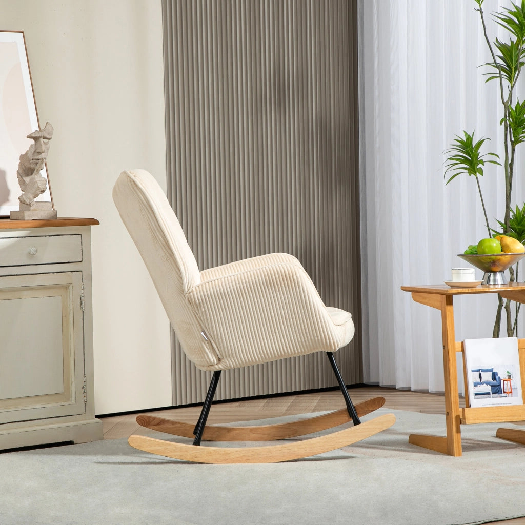 Poltrona Dondolo Vintage ¨C Zephmum ¨C Beige, Tessuto, Legno e Metallo