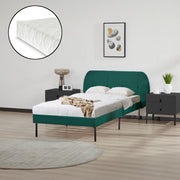 Letto Singolo Porvoo con Testiera e Materasso 90x200 cm Rivestimento in Velluto - Verde Scuro [en.casa]