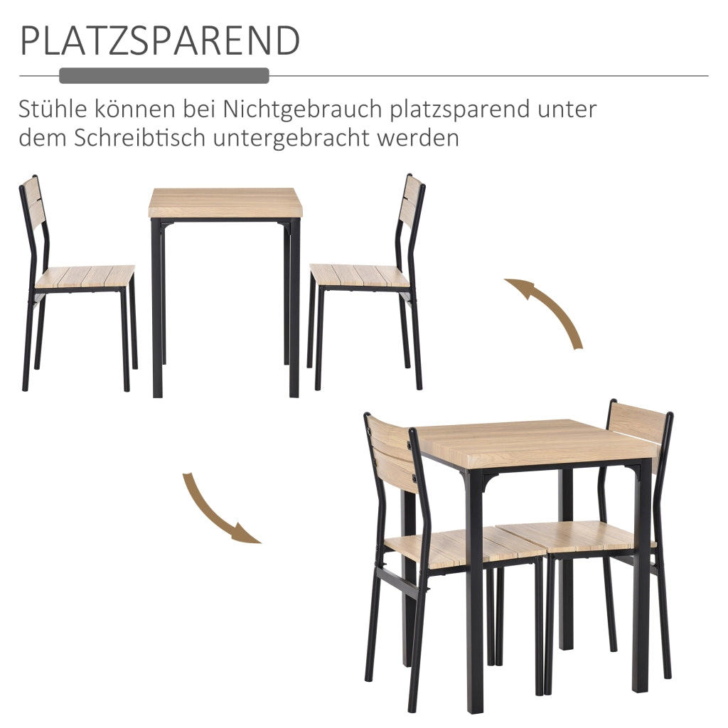 Set da pranzo/cucina a 3 pezzi con tavolo e sedie, venature del legno naturali + nero, composto da 1 tavolo e 2 sedie.