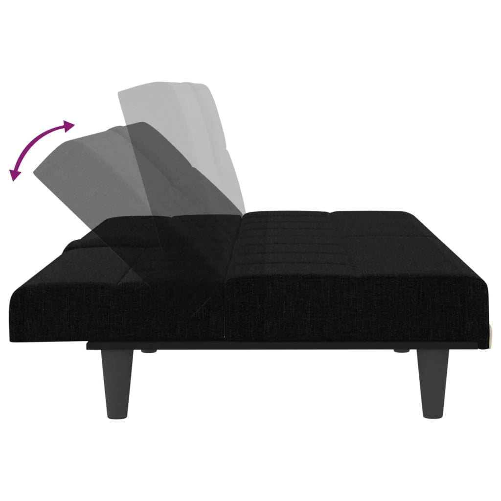 Divano letto con portabicchieri 200 x 89 x 70 cm tessuto nero 02_0019258