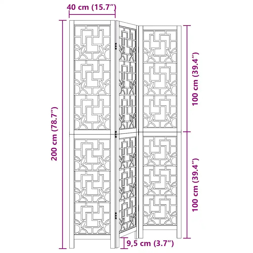 Divisorio Ambienti | Divider per stanze | Paravento 3 Pannelli Marrone Scuro Massello Paulownia