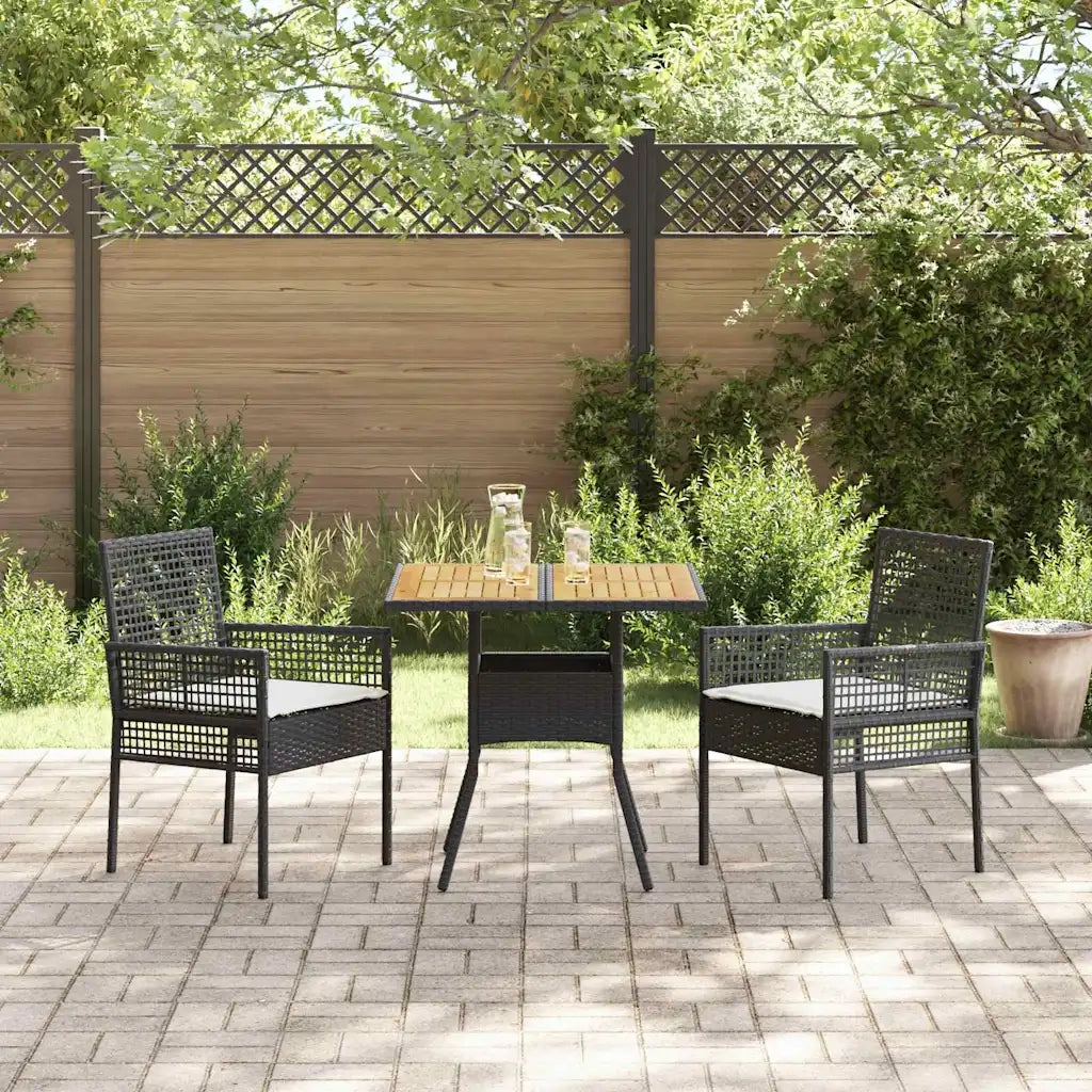 Set da Pranzo per Giardino 3 pz | Set Salotto da Giardino Nero polyrattan