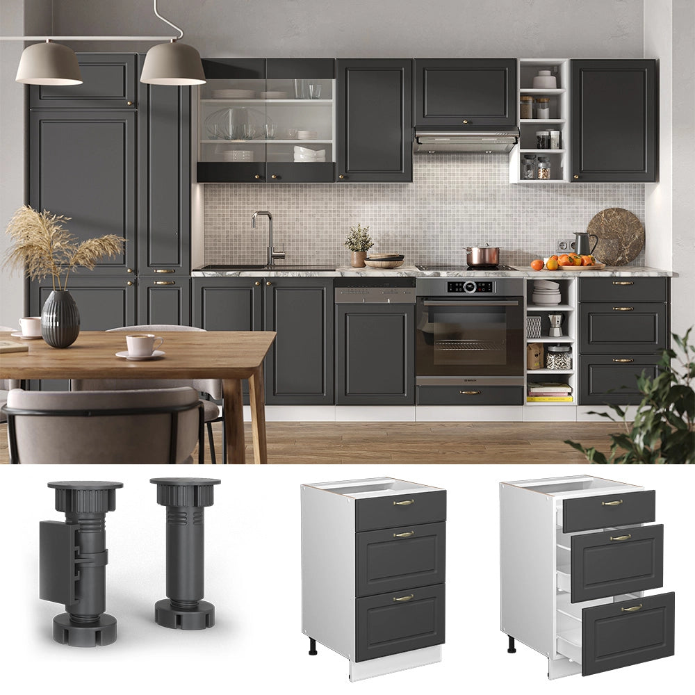 Vicco Mobiletto base per cucina Antracite-oro 50 cm senza piano di lavoro