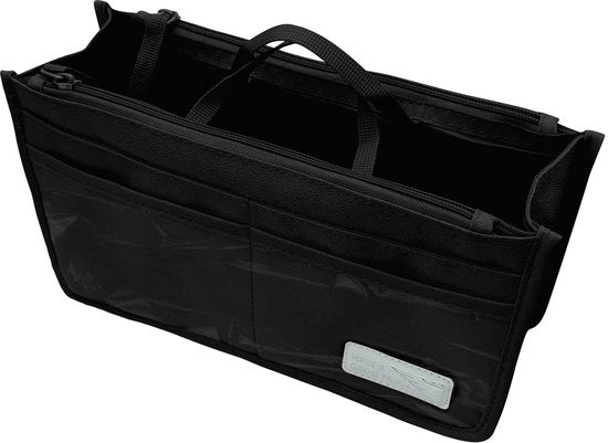 Organizzatore di tasche con più compartimenti, tasca interna per borse, sacchetto per cosmetici con 13 contenitori, sacchetto per bagno, organizzatore di viaggio per cosmetici, libro (nero)
