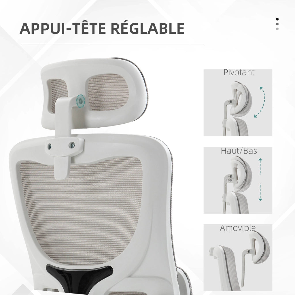Sedia da ufficio girevole 360¡ã con poggiatesta e supporto lombare regolabile ¨C zephmum ¨C grigio