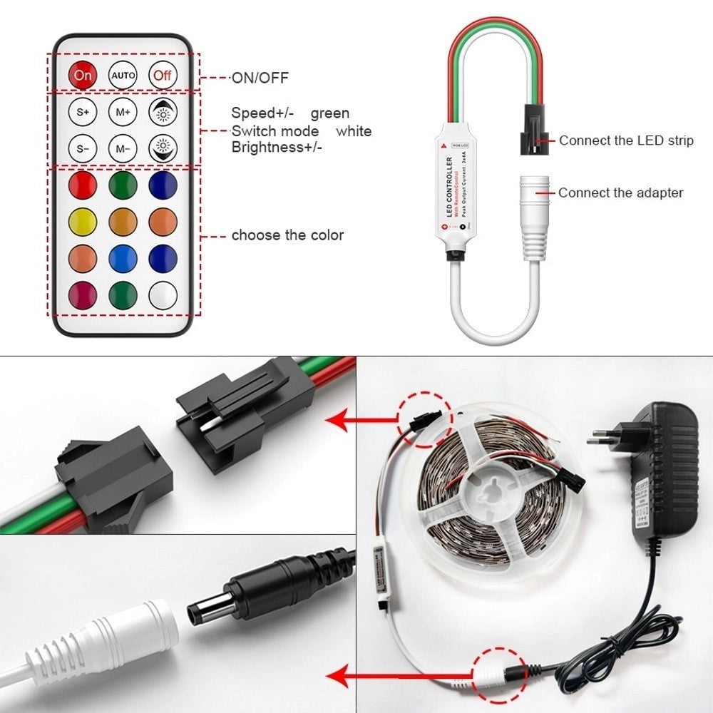 Trade Shop - Striscia Led Smd5050 Ip20 12v 5 Mt Digitale Luce Rgb Telecomando W5050r-12-60-ic -