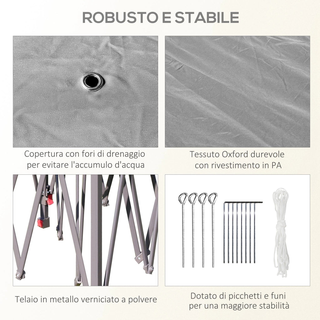 Gazebo da Giardino 330x330x280 cm Altezza Regolabile con Zanzariere in Metallo e Tessuto Oxford Grigio Scuro