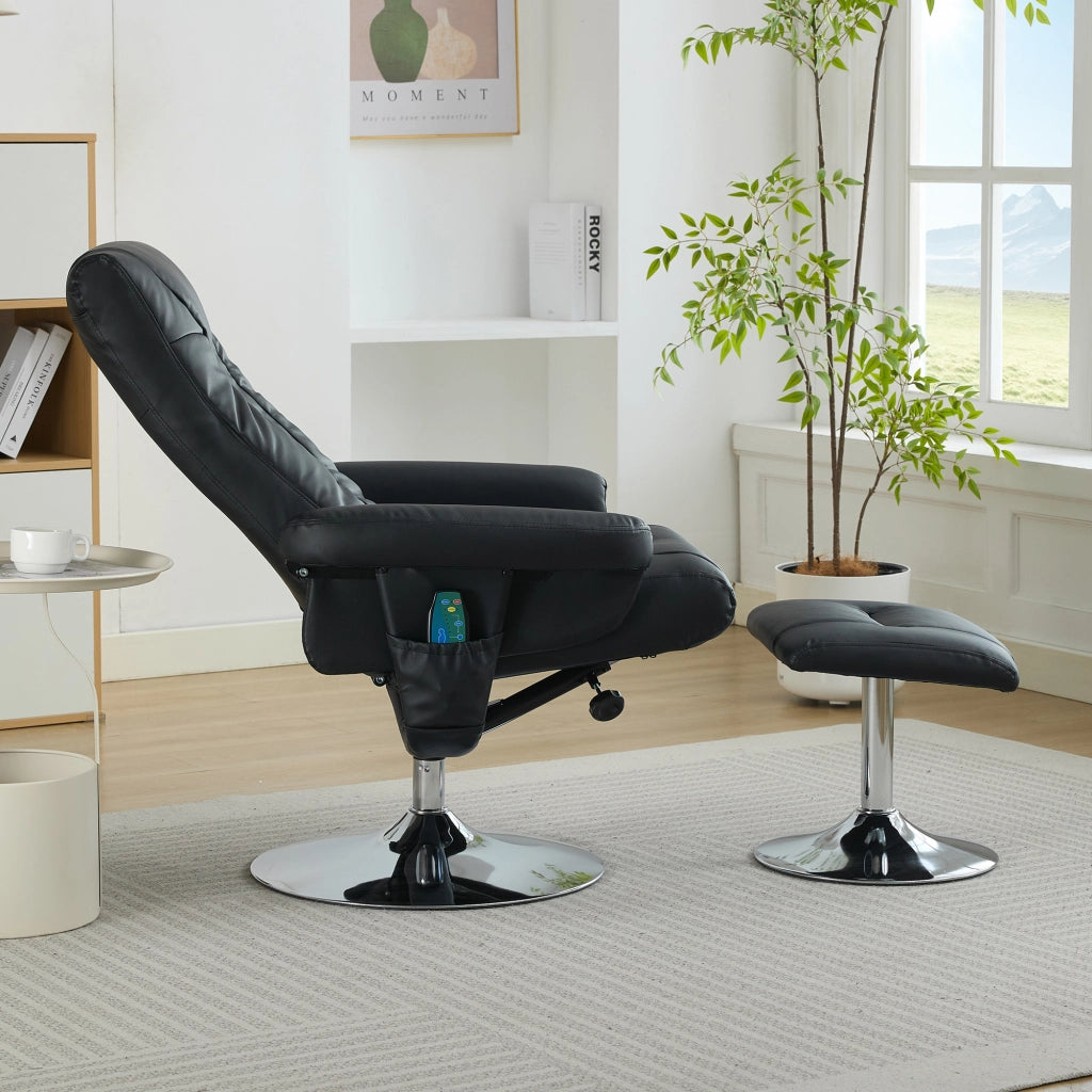 Poltrona Relax Reclinabile Massaggiante con Poggiapiedi ¨C MINIMAL ¨C Elettrica, Girevole, Similpelle Nero