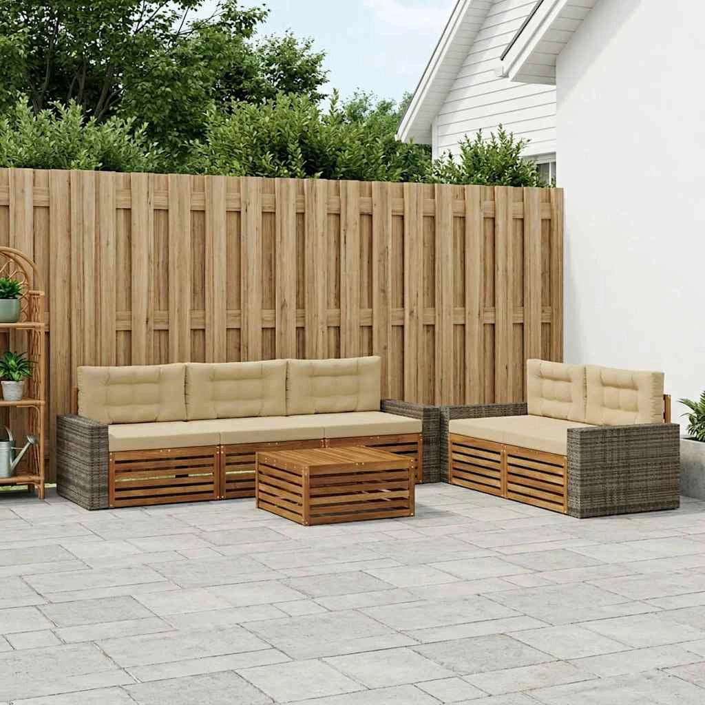 Set di divani da esterno 6 pz Naturale e Beige 3383041
