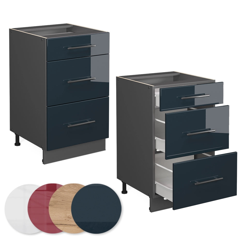 Vicco Cassettiere  Blu scuro lucido 50 cm senza piano di lavoro