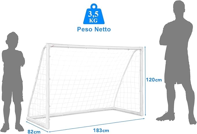 Porto per Calcio per Bambini, Rete da Calcio Resistente alle Intemperie e Telaio in UPVC con Pali di Fissaggio e Coni da Calcio per Allenamenti in Cortile