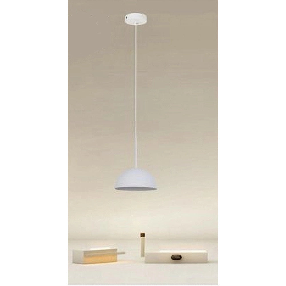 Trade Shop - Lampadario A Sospensione Moderno Con Paralume Cupola In Ferro Bianco E27 33764 -